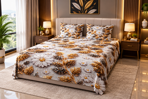 Luxury Digital Floral Bedsheet Set – 3 Piece Premium Cotton Sattan ...