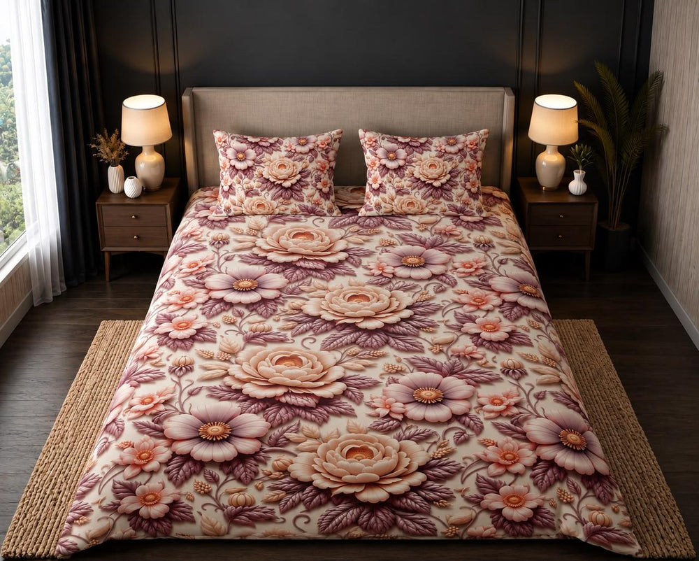 Luxury Digital Floral Bedsheet Set – 3 Piece