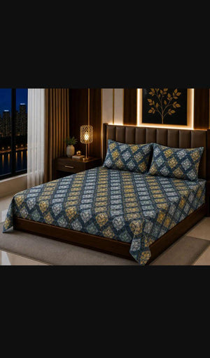 3 Pcs Cotton Sotton Printed Double Bedsheet | Zenoa Store