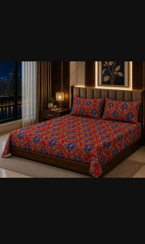 3 Pcs Cotton Sotton Printed Double Bedsheet | Zenoa Store